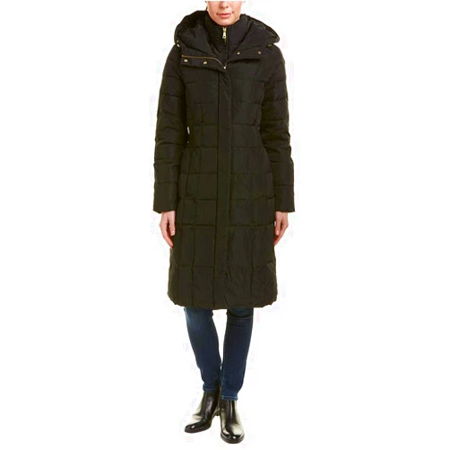 Cole Haan womens Knee Length Hooded Quilted Down Coat