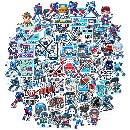 RhythmFit 100 Pcs Hockey Stickers,Hockey Party Favors,Hockey Gifts for Boys 8-12,Waterproof Vinyl Stickers for Water Bottle Helmet Laptop Computer Skateboard