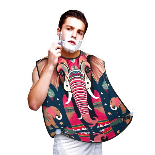 NOUZU Bohemian Elephant Pattern Print Beard Bib Apron For Men, Beard Hair Catcher For Men Shaving Trimming,Beard Cape Cloth
