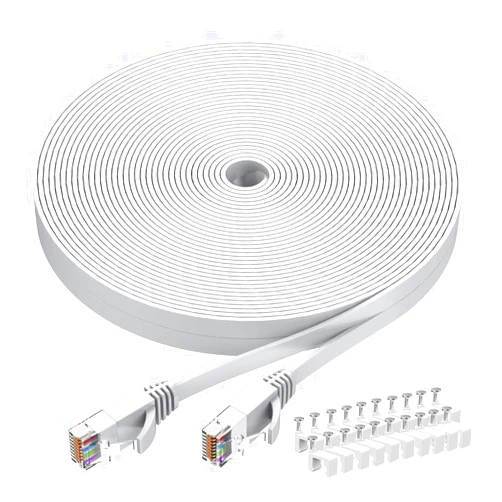 BUSOHE Cat6 Ethernet Cable 50 FT White, Cat-6 Flat RJ45 Computer Internet LAN Network Ethernet Patch Cable Cord - 50 Feet