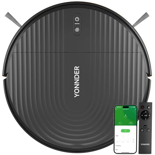 YONNDER R1 Robot Vacuum Cleaner - Automatic Recharge, Tangle-Free, 140min Runtime, Scheduling, Remote Control/APP/Alexa/Google Control, Auto/Edge/Spot Mode, for Pet Hair, Hard Floor, Carpet, Black