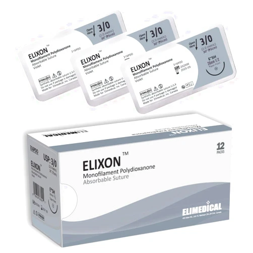 Elimedical ELIXON Veterinary Monofilament Polydioxanone Absorbable Sutures, Taper Point 1/2 Circle, 26 mm, 3/0 30 inch (76 cm), SH, Violet, 12 Individual Pack, 316PDO