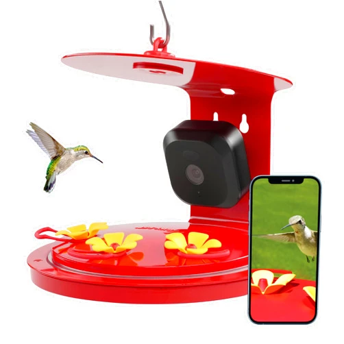 Perky-Pet Smart Bird Feeder with Camera for Hummingbirds - 20 oz Nectar Capacity, Motion-Activated HD Bird Cam, 2.4 GHz Wi-Fi, Battery Powered