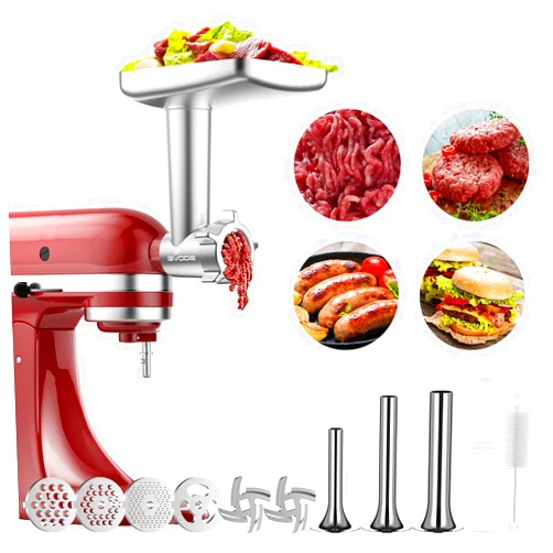 GVODE Meat Grinder Attachment for KitchenAid Stand Mixer, Meat Grinders Includes 4 Grinding Plates, 3 Sausage Stuffer Tubes, 2 Grinding Blades, For KitchenAid Mixer Attachments