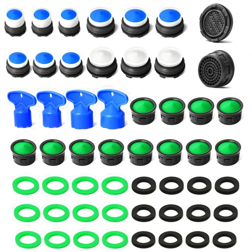 K Kwokker 24Pcs Faucet Aerator 4Pcs Aerator Key, 2 Types Faucet Filter, Sink Aerator for Kitchen, Bathroom, Male Threads 16.5 18.5 21.5 24, 4.75 GPM Flow Restrictor Insert, Faucet Aerator Removal Tool