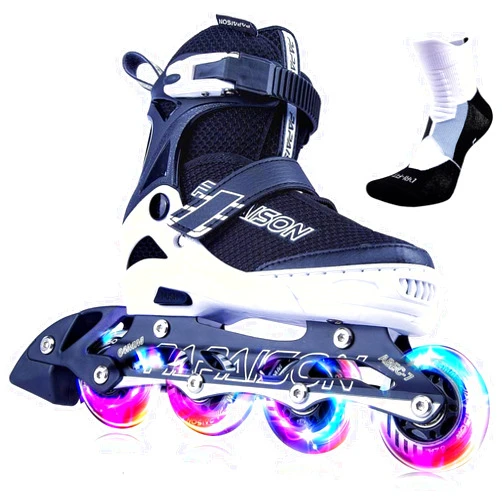 PAPAISON Adjustable Inline Skates for Kids and Adults with Full Light Up Wheels, Outdoor Roller Skates for Girls and Boys, Men and Women