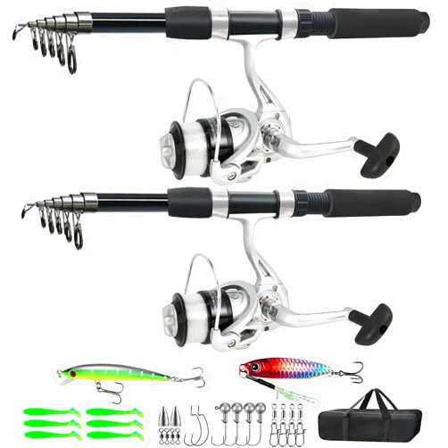 MNCIRISETOU Fishing Pole Combo, 6.9ft 2Pcs Telescopic Rods Set, Collapsible Carbon Fiber Fishing Rods, 2PCS Spinning Reel Set with Carrier Bag Freshwater Fishing Rod and Reel Combos Kits