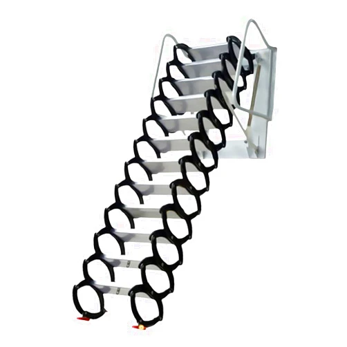 DOONARCES 12 Steps Pull Down Attic Ladder Home Telescopic Loft Stairs Wall Mounted Folding Step Ladder for Home Refit Decorative, 2.9-3.1mH, White+Black