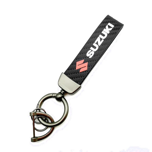 MELDBUPO Carbon Fiber Car Keychain Motorcycle Microfiber Leather Key Chain for Suzuki Car Auto Accessory Key Ring with 360 Degree Rotatable D-ring and Screwdriver