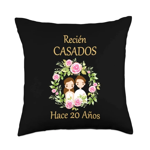 Día de la boda, aniversarios y compañía. Recièn Casados Hace 20 Años 20º Aniversario de Boda Throw Pillow, 18x18, Multicolor