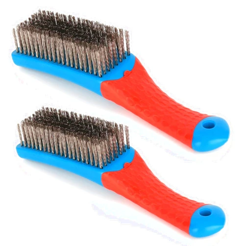 Hautllaif 2 Pack Wire Brushes for Cleaning-Heavy Duty Stainless Steel Wire Scratch Brush for Metal Rust Cleaning,Paint Scrubbing with Rubber Covered Handle