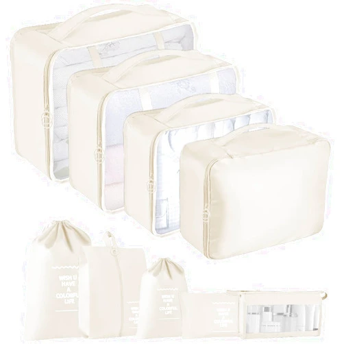 Chyaya Packing Cubes for Travel - 9 Set Packing Cubes for Suitcases, Mesh Breathable Luggage Organizer Bags, Lightweight Suitcase Organizer Travel Bags for Household Travel Essentials(Beige)