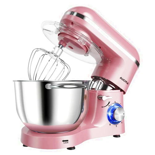 Aucma Stand Mixer,6.5-QT 660W 6-Speed Tilt-Head Food Mixer, Kitchen Electric Mixer with Dough Hook, Wire Whip & Beater (6.5QT, Pink)