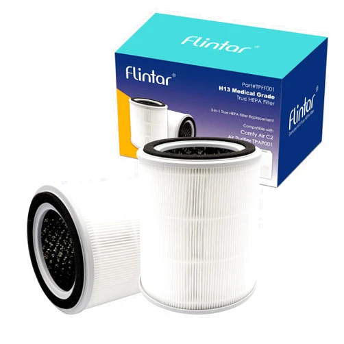 Flintar TPAP001 H13 Replacement Filter, Compatible with TOPPIN TPAP001 Air Purifier Comfy Air C2, 3-in-1 H13 Grade Filter Set, Part # TPFF001, 2-Pack