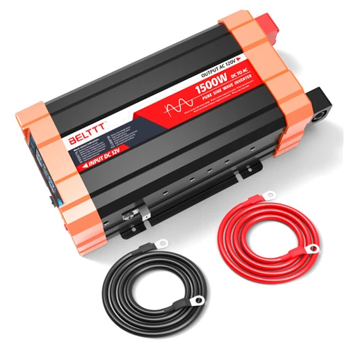 BELTTT 1500W Pure Sine Wave Inverter 12V to 120V AC, Car Power Inverter 12V to 110V Converter for RV, Truck, Solar, Off-Grid with Dual AC Socket, 5V 2.1A USB, Surge 3000W, Smart LCD Display