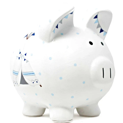 Child to Cherish Ceramic Piggy Bank for Boys, Blue Bohemian