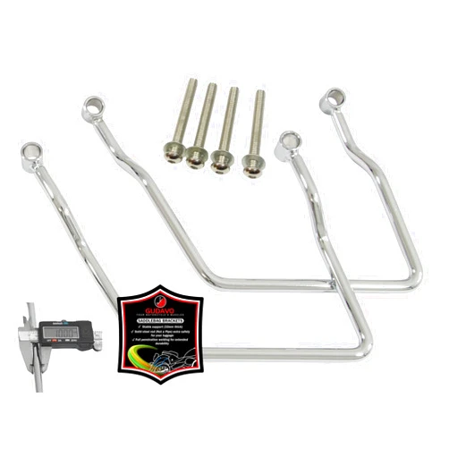 GUDAVO Luggage Bracket Saddlebag Pannier Steel Support Bars Compatible with Yamaha Harley Davidson Softail Kawasaki Vulcan VN 2000 / VN 900 Yamaha XVS 1100 / XVZ 1300 (Chrome)