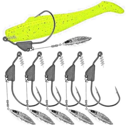 XFISHMAN Underspin-Jig-Heads-Swimbait-Hooks-with-Spinner Blades Weighted Fishing Hooks 6 Pack
