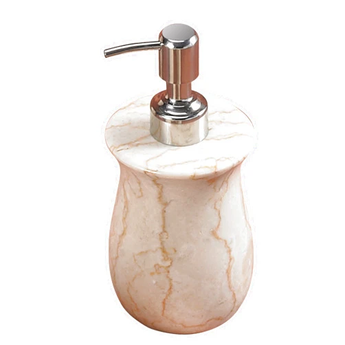Creative Home Natural Champagne Marble Vase Collection Liquid Soap Lotion Dispenser with Stainless Steel Pump, Beige, 3.3