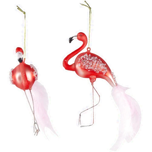 Juvale Pink Flamingo Christmas Tree Ornament, Glass Hanging Ornaments (5.4 x 3.5 in, 2 Pack)