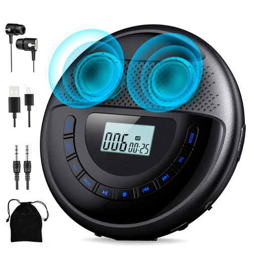 KOVCDVI CD Player Portable KOVCDVI Portable CD Player for Car with Dual Stereo Speakers Walkman CD Player with Headphones & AUX Cable Rechargeable CD Player for Car with Anti-Skip Protection Support TF Play