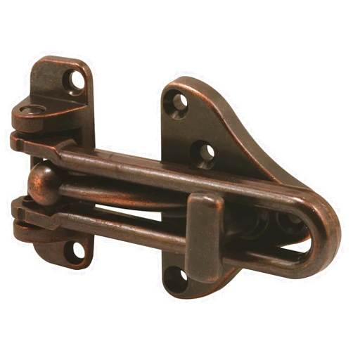 Prime-Line U 11317 Hinged Bar Lock, 3-7/8 In., High Security Door Guard, Diecast Zinc, Classic Bronze Plated Finish (Single Pack)