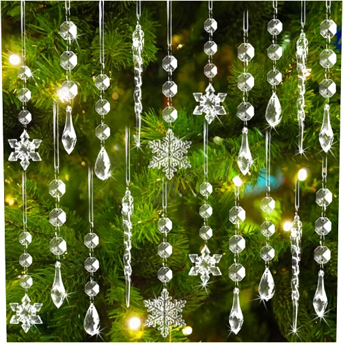 OuMuaMua 80pcs Christmas Tree Decoration Crystal Ornaments - Acrylic Christmas Snowflake Ornaments Icicle Drop Crystal Hanging Ornaments for Xmas Christmas Tree Winter Wonderland Holiday Frozen Party Decor