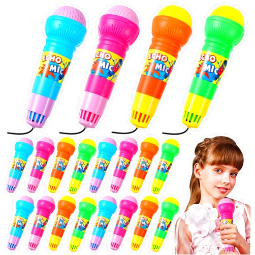 Woanger 20 Pieces Echo Microphone Toy Play Microphones for Kids Bulk Fun Voice Amplifying Microphone Toy Multicolored Retro Toys Battery Free Speech Therapy Toys for Singing Gifts, 4 Colors, 7.5 x 2.2 Inch