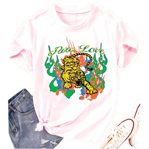 Ykfim Tiger Shirt Women Animal Graphic Tees Vintage Tiger Printed T Shirt Summer Short Sleeve Loose Fit Casual Tee Tops