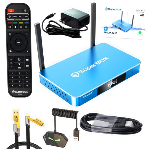 TETATONSHK Elite-Ultra 2024 Super S-5 Smart Box M A X for TV,4GB RAM+64GB ROM,with Voice Remote,Hub*1,4 in 1 Data Cable*1,Dual Band WiFi,2T2R,Quad-Core,6K HDMI,2024 Newest Super Stable Box,Perfect for Family
