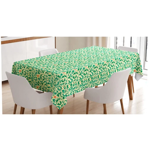Lunarable Abstract Tablecloth, Gardening Items Greenery Flourishing Curves Leafy Items Pattern Print, Rectangle Satin Table Cover Accent for Dining Room and Kitchen, 60