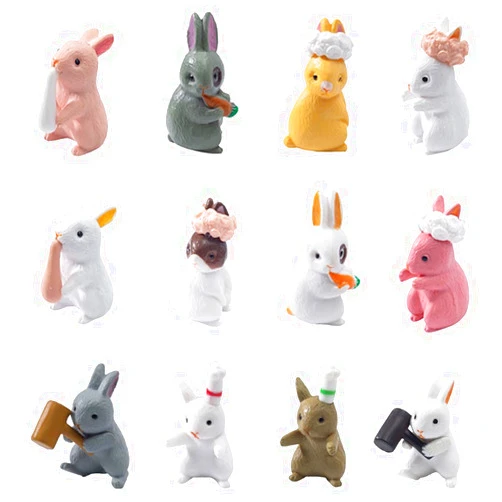 MAOMIA 12 Pcs Rabbit Figures for Kids, Bunnies Toy Set Cake Toppers, Miniature Rabbit Fairy Garden Figurines Collection Playset for Christmas Birthday Gift Desk Decoration