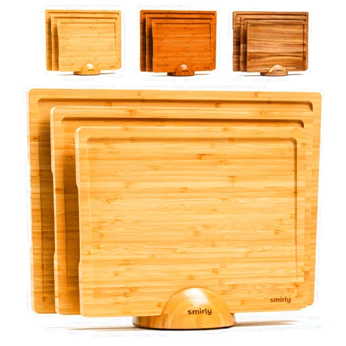 SMIRLY Wooden Cutting Boards For Kitchen - Bamboo Cutting Board Set with Holder, Wood Cutting Board Set, Cutting Board Wood, Wooden Chopping Board, Wooden Cutting Board Set