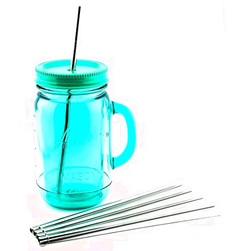 CocoStraw 4 Pack Cocostraw for Aladdin Mason Jar 32 oz Tumbler PerfectFIT 18/8 Stainless Steel Drinking Straws With Cleaning Brush