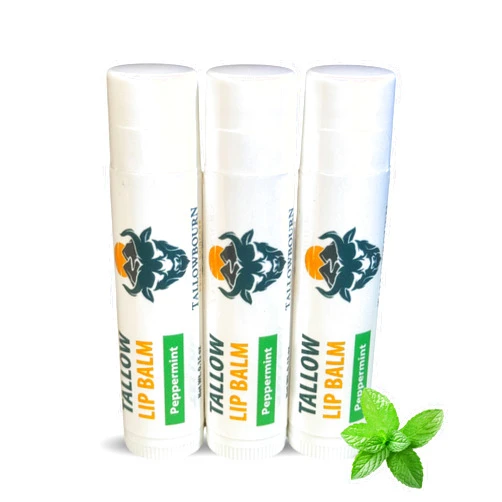 Tallowbourn Moisturizing Tallow Lip Balm – Grass-Fed Beef Tallow with Organic Coconut Oil, Beeswax, and Vitamin E – Peppermint – Lip Balm Set – Travel Essential – 3-Pack