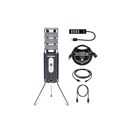 Samson Satellite USB/iOS Broadcast Microphone for Recording, Podcasting, and Streaming - Compatible with iOS, Mac, Windows Bundle with Blucoil USB-A Mini Hub, and 3-FT USB 2.0 Type-A Extension Cable
