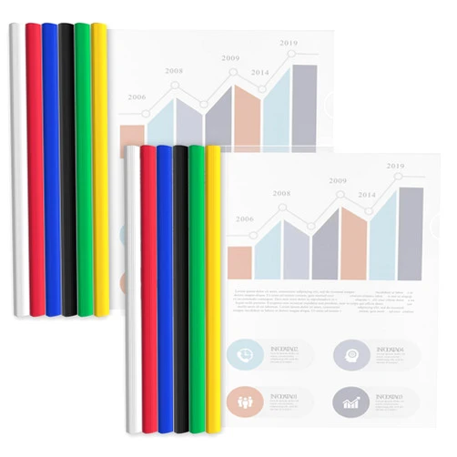 Binditek 12 Pack Clear Report Covers with Sliding Bars, 9mm Sliding Bar File Folder, 70 Sheet Capacity, Letter Size, Multi Color (White, Yellow, Red, Green, Blue, Black), Office Supplies