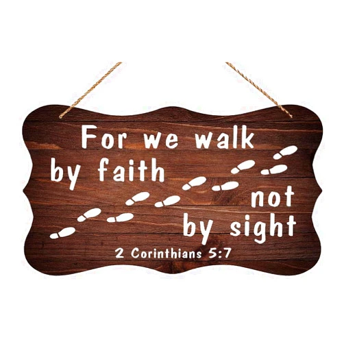 LLGUTF Wooden Sign We Walk By Faith Not By Sight Bible Scripture Sign Wood Sign Decor Home Vintage Wood Rustic Wall Hanging Sign Farmhouse Wall Decor For Bedroom Living Room 12X8 Inch