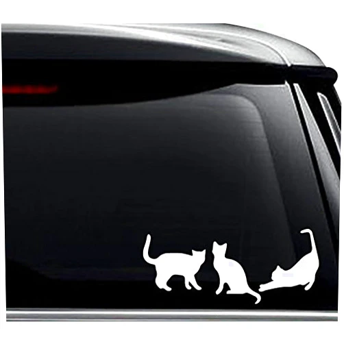 N&N Stickers Cat Family Pet Playing Decal Sticker For Use On Laptop, Helmet, Car, Truck, Motorcycle, Windows, Bumper, Wall, and Decor Size- [6 inch] / [15 cm] Wide / Color- Gloss White