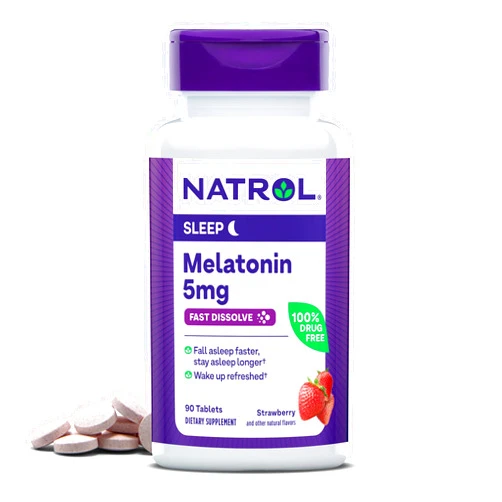 Natrol Sleep Melatonin 5mg Fast Dissolve Tablets, Nighttime Sleep Aid for Adults, 90 Strawberry-Flavored Melatonin Tablets, 90 Day Supply