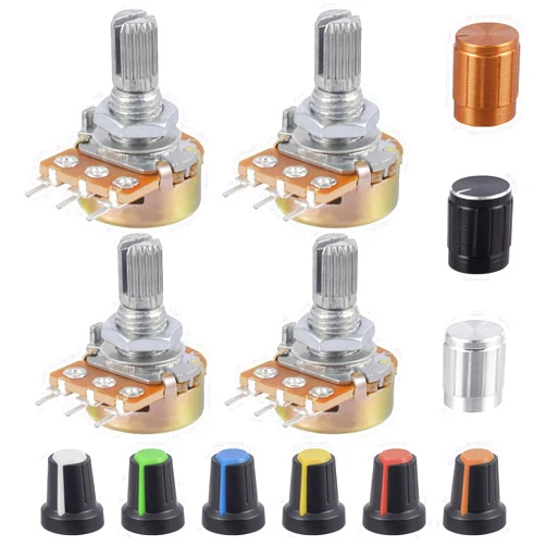 ALLECIN WH148 B10K Potentiometer 15mm Shaft 3Pins Variable Resistor 10K Single-Joint Linear Potentiometers with AG2 Plum Knob Cap and Aluminum Alloy Knobs (Pack of 35pcs)