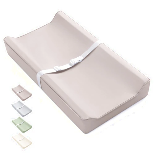 Blissful Diary Vegan Leather Baby Changing Pad with Waterproof & Wipe-Clean PU Cover, Standard Size Cozy Diaper Changing Pad for Dresser and Table, Taupe