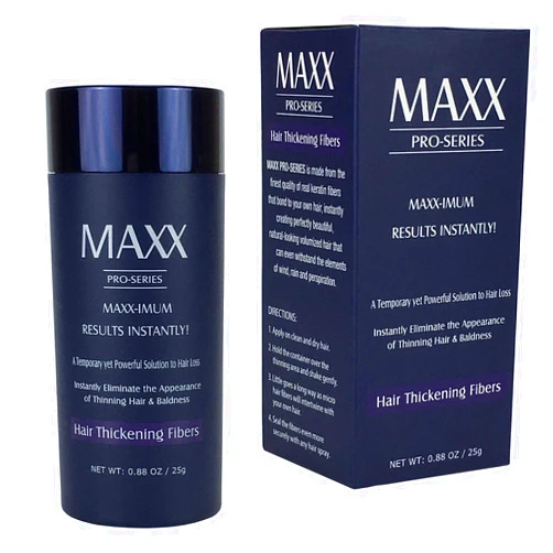 MAXX PRO-SERIES Volumizing Hair Fibers with real Keratin for Thinning Hair/Hair Loss – Dermatologist Tested and Certified Hypoallergenic - 60 days + supply - Multiple Colors Available (Black)