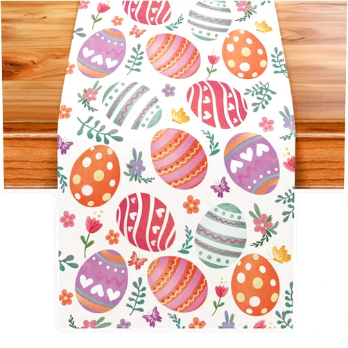 NLUS Easter Table Runner Easter Eggs Floral Seasonal Spring Holiday Party Home Kitchen Dining Room Decoration (13