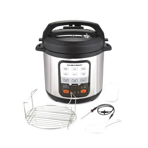 Hamilton Beach 6-in-1 Electric Pressure Cooker with Temperature Probe, Slow Cooks, Sautés, Browns, Steams, Rice Function, Egg and More, 6 Quart Capacity, Stainless Steel (34506)