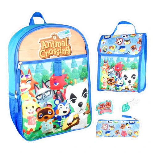 Bioworld Animal Crossing Character Print Backpack 5 pc Set Lunch Tote Keychain