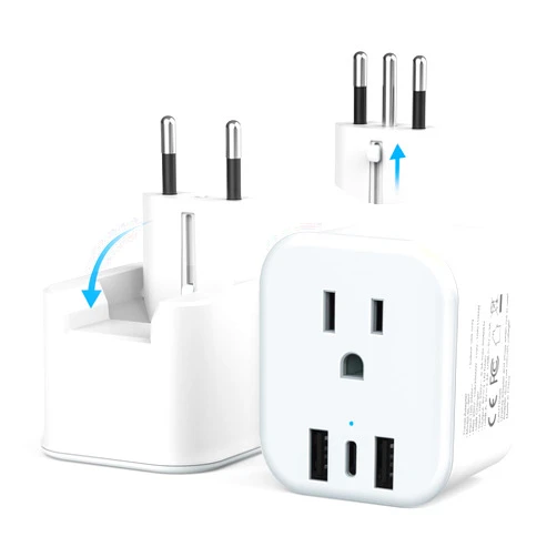 JAMIFEX European Travel Plug Adapter Foldable International Power Plug Adapter with USB-C, Type C/L 2 in 1 Plug Adaptor for US to Most of Europe EU Spain Italy France Germany
