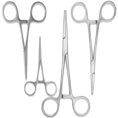SURGICAL ONLINE Durable 4-Piece Straight Hemostat Set - High Quality Stainless Steel, Autoclavable, Precision Tips, Serrated Jaws, Three Locking Positions (3.5”, 5”, 6.25”, 8