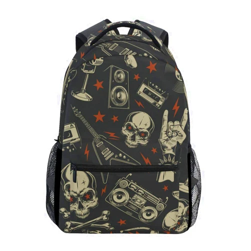 ALAZA Punk Skull Rolk Music & Guitar Large Backpack Personalized Laptop iPad Tablet Travel School Bag with Multiple Pockets