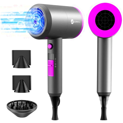 Slopehill Professional Ionic Hair Dryer, Powerful 1800W Fast Drying Low Noise Blow Dryer with 2 Concentrator Nozzle 1 Diffuser Attachments for Home Salon Travel